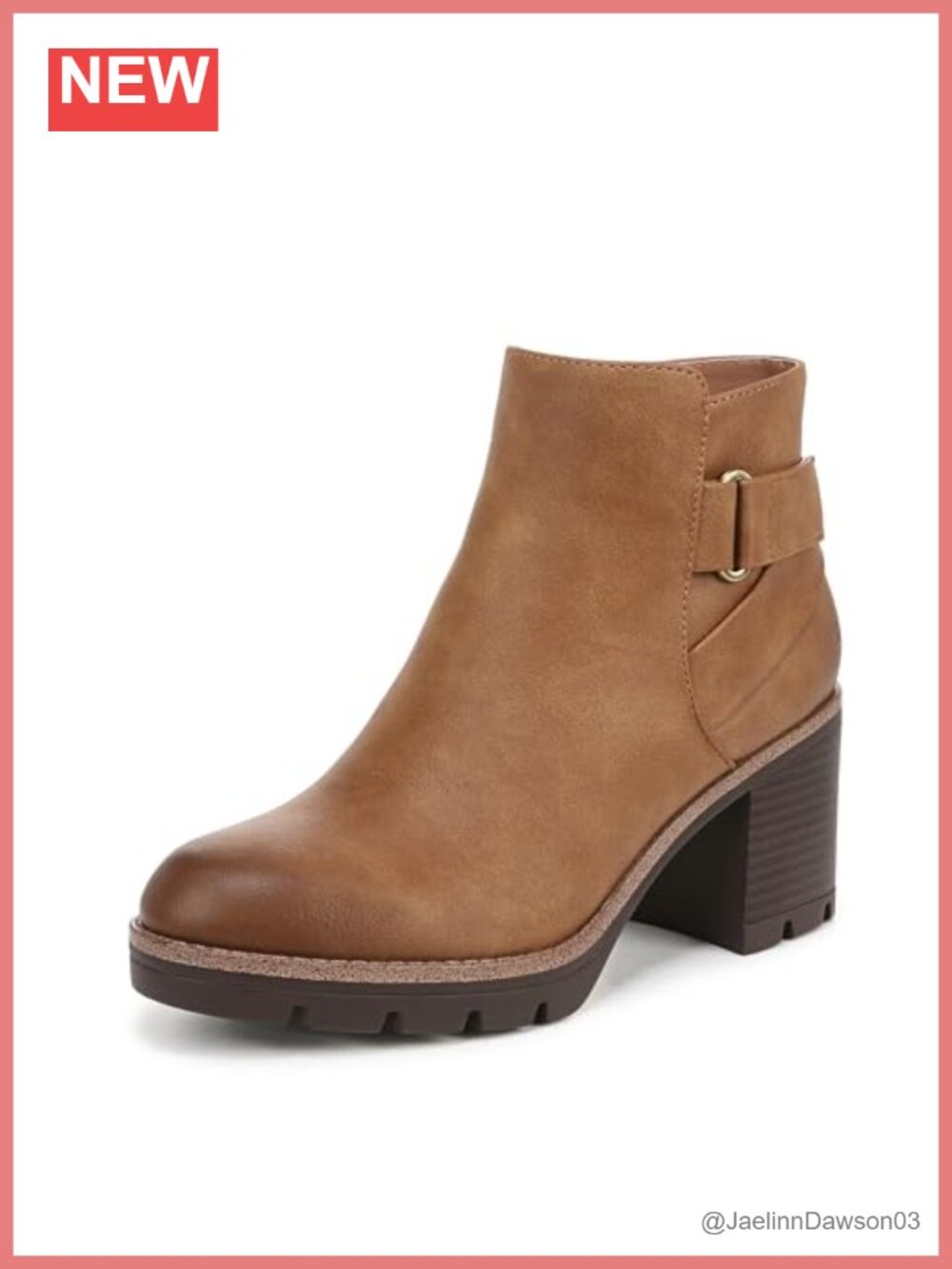 Water-Repellent Ankle Bootie with Strappy Detail and Lug Sole, 3-Inch Block Heel